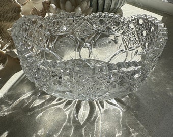 Brilliant Cut Vintage Cut Patterned Crystal Jardinière Bowl - scrolls, roses, deep cut