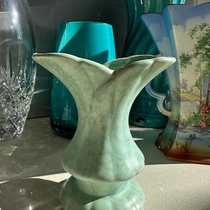 Vintage Green Flared Diana Pottery Vase | Australian Art Pottery | 1940-50s Ceramic Vase with Matt Glaze | Mid Century Collectible Decor