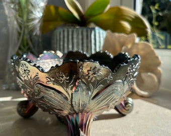 ヴィンテージ❤️希少 フェントンフラワーベース ブラックバスケットアメジストガラス ヴィンテージ❤️希少 フェントンフラワーベース ブラックバスケット