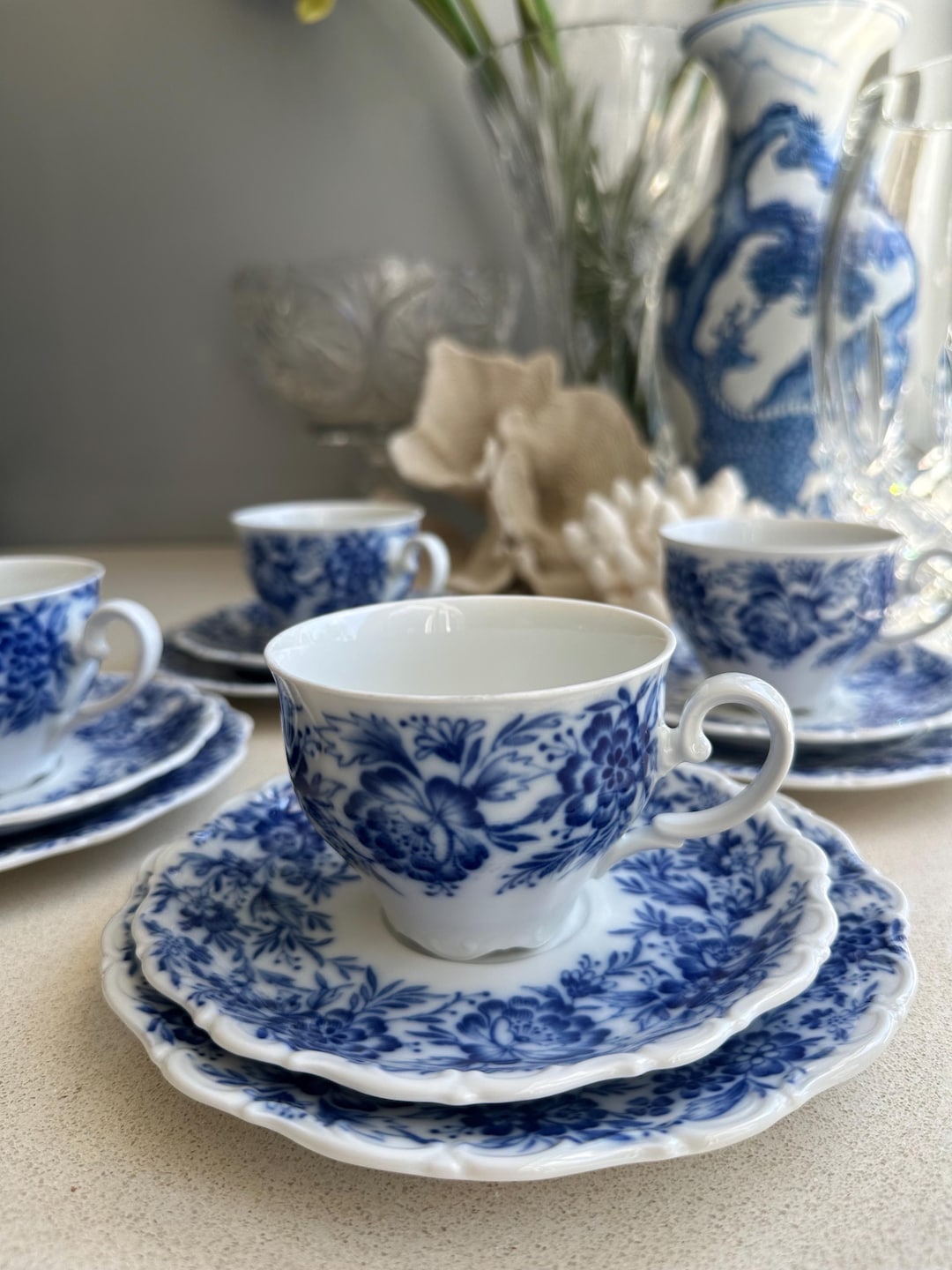Vintage German Tea Set of 4 | Seltmann Weiden Bavaria Tea Set: Blue ...