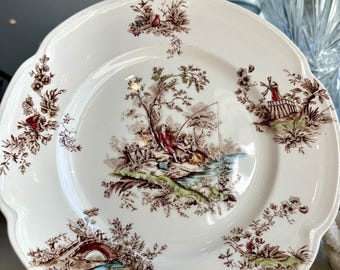 Plato vintage Johnson Bros “Toile de Jouy” – Fabricado en Inglaterra – Loza decorada con borde festoneado – 25 cm – Decoración estilo rústico