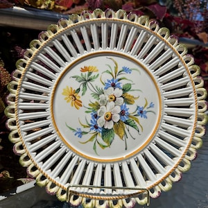 Italian Ceramic Wall Plate | Vintage Unique Hand Painted Floral Openwork Design Plate | Kitchen Decor