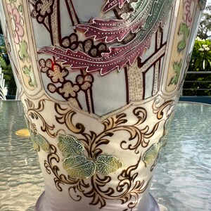 Antique circ 1800 early 1900’s Nippon Vases Set of 2 Large x 37-38 cm tall | Hand-Painted Peacock & Floral Design image 5