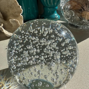 Clear Art Glass Paperweight: Controlled Bubble Design, 10cm