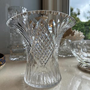 Vintage Crystal Vase | Hand Cut Crystal Vase | Diamond Fan Cut Design 18 cm high
