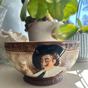 CAVALIER FALCON WARE Large Round Bowl Earthenware, Hand Painted - Jolly Good Health with Cavalier Design