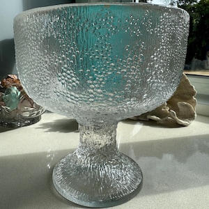 Vintage Ultima Thule Design Large Pedestal Glass Bowl | 22.5 cm Tapio Wirkkala Iittala Glassworks Finland | Retro Scandinavian Glass