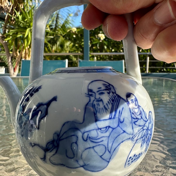 Vintage Chinese Porcelain Blue White Tea Pot - Small Porcelain Tea Pot
