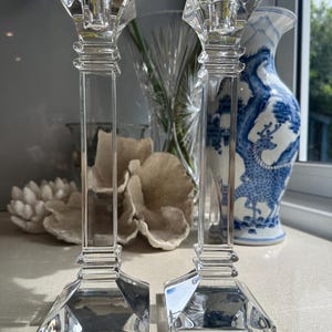Elegant Twin Waterford Marquis Thick Solid Crystal Candlestick Holders – 25 cm High x 2