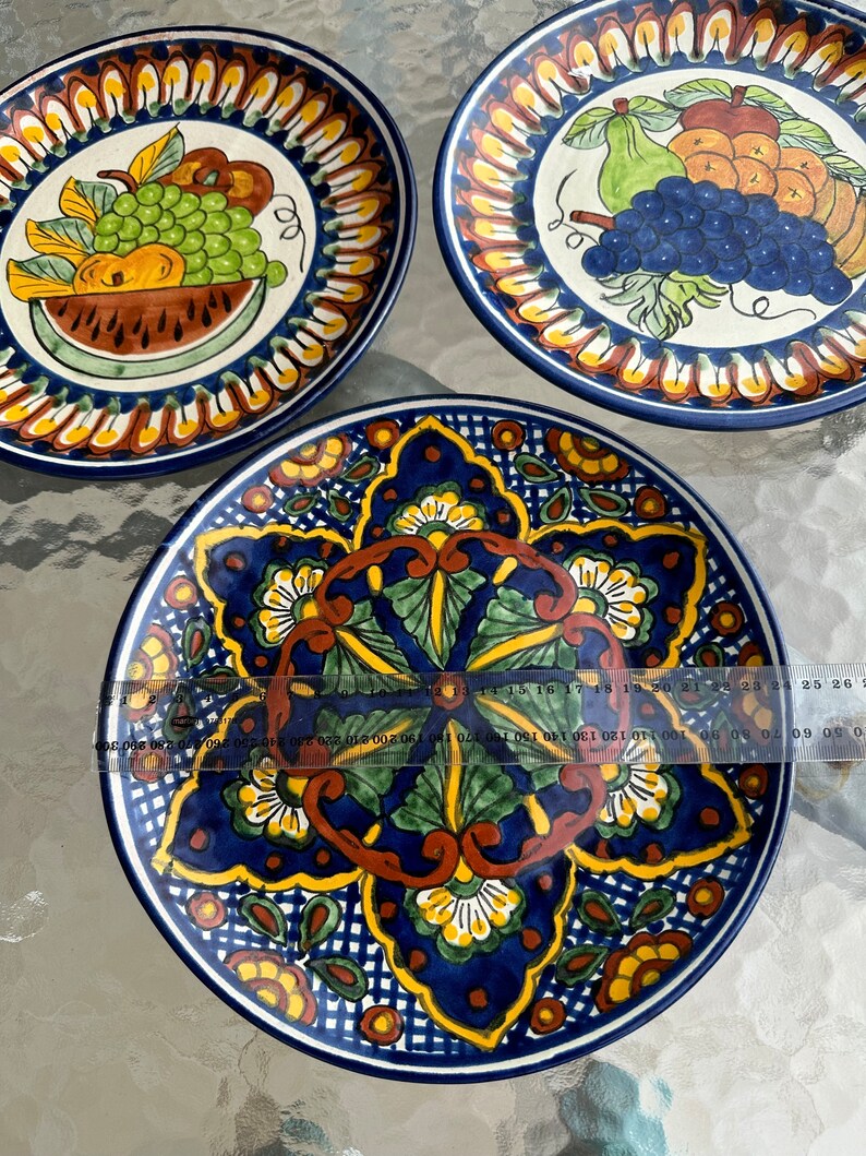 Mexican Pottery Plates Set of 3 Grapes and Moroccan Themed Plates