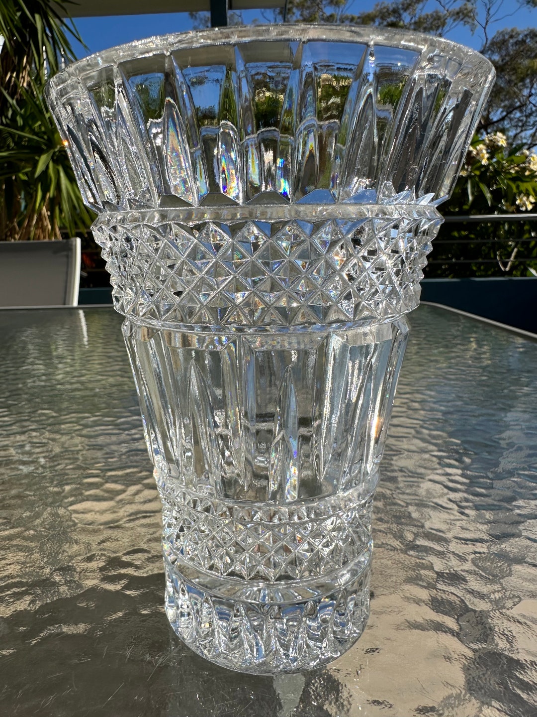 Cut Crystal Vase Vintage Crystal Vase Mid Century Short Flower Vase