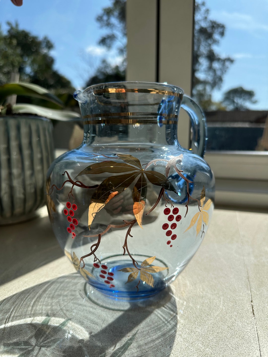 Bohemia Blue Glass Water Jug Etsy Australia