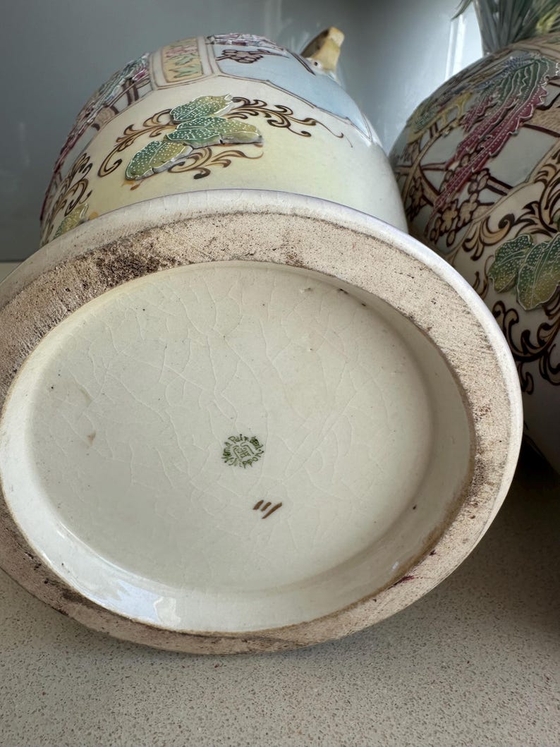 Antique circ 1800 early 1900’s Nippon Vases Set of 2 Large x 37-38 cm tall | Hand-Painted Peacock & Floral Design image 17