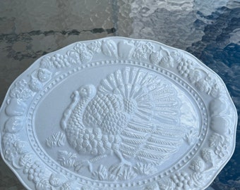 Large White Ceramic Glazed Turkey Platter - Serving Tray