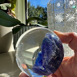 Vintage Blue Flower Paperweight Clear and Brilliant Glass image 4