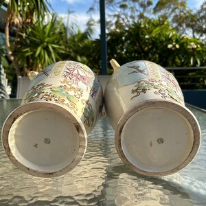 Antique circ 1800 early 1900’s Nippon Vases Set of 2 Large x 37-38 cm tall | Hand-Painted Peacock & Floral Design image 4