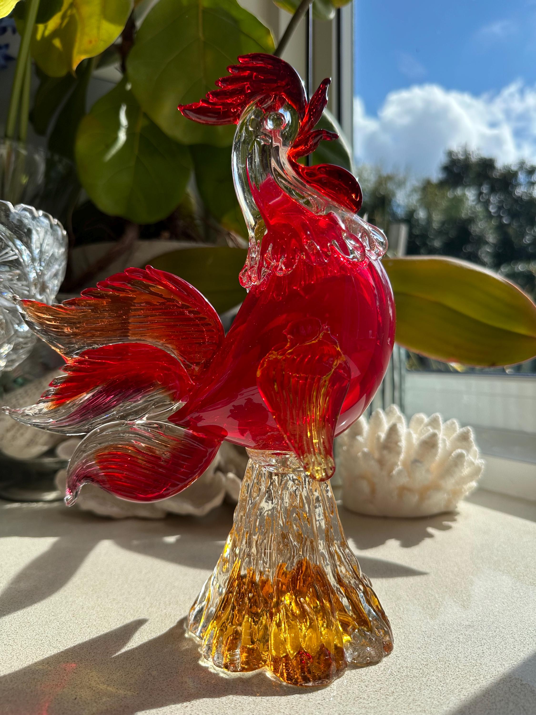 Art Glass Rooster: Vintage Hand Blown Red Gold Glass Rooster Circ