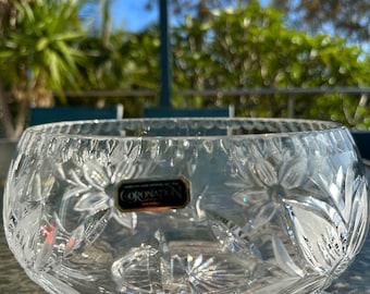 Coronation Crystal Bowl | Hand Cut Lead Crystal 24% Made in Poland | Floral Cut Design | Messures 21 cm wide x 13 cm high
