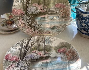 Juego de 2 platos ovalados Johnson Bros “English Gardens Design” / Fabricados en Inglaterra / Diseño floral 26,5 cm x 24 cm – Bonitos motivos florales, circa 1950