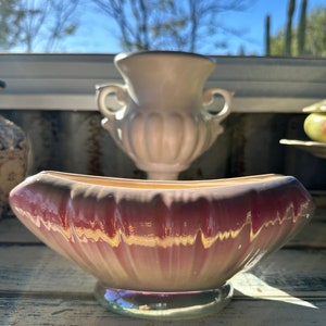 Lustreware Retro Pink & Gold Keramik Vase - Vintage irisierende Glasur