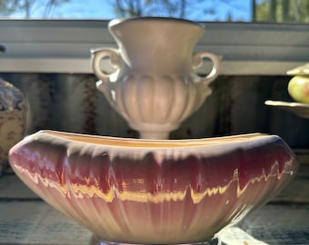 Lustreware Retro Pink & Gold Pottery Vase - Vintage Iridescent Glaze