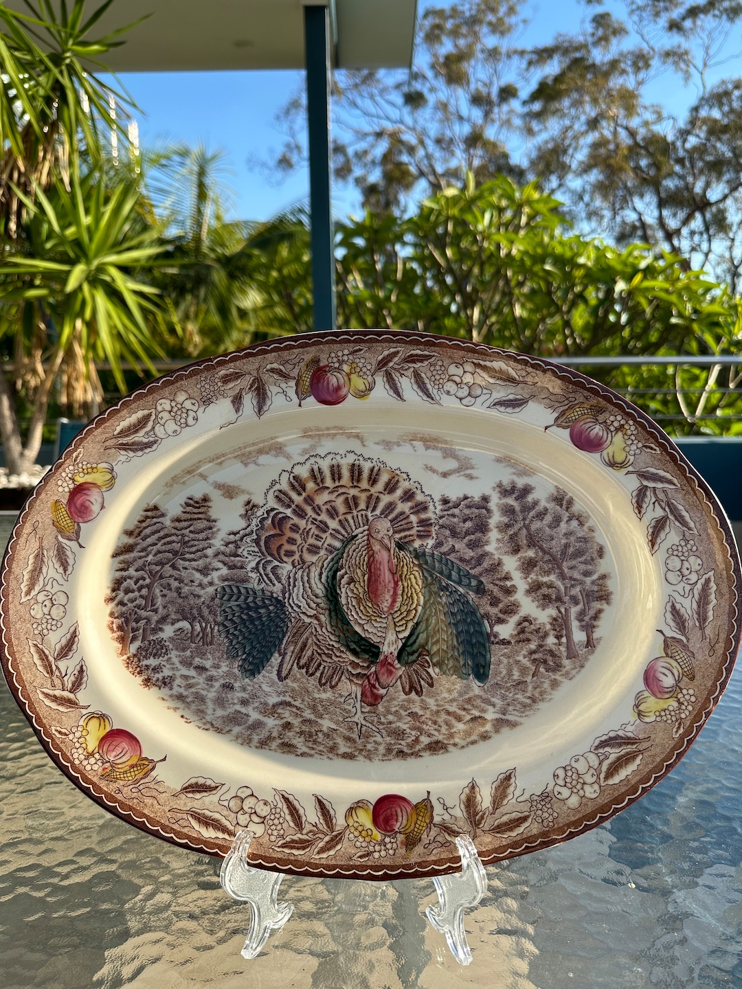 Vintage Turkey Serving Platter Plums Pears Fruit Grapes. Devine Colours