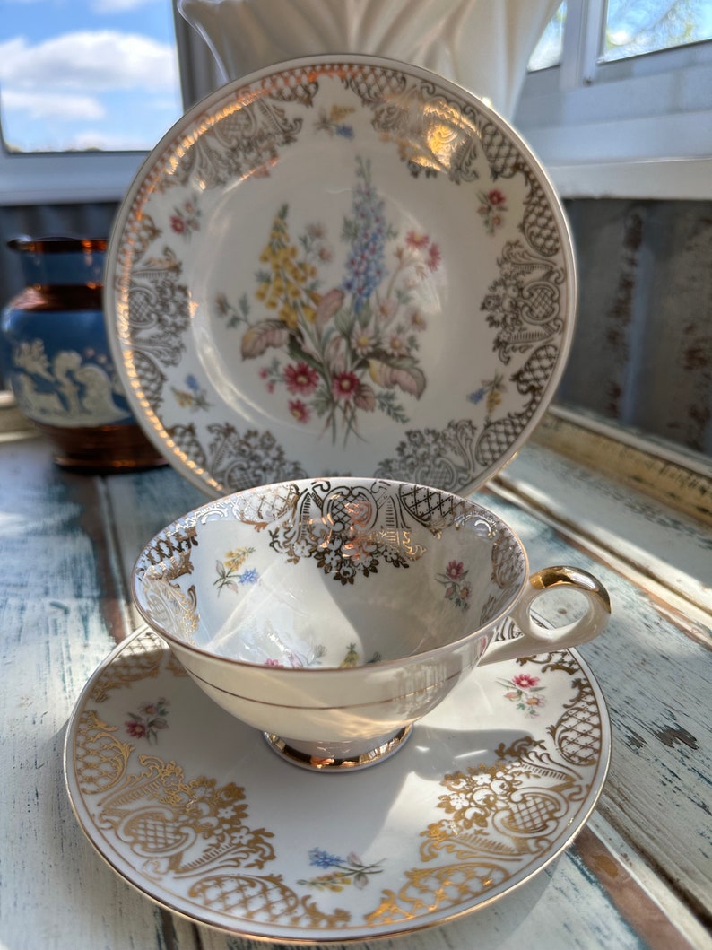 Rare Vintage Tea Cup, Saucer and Cake Plate Set, Tea Set Bavarian China