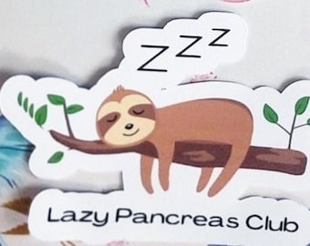 Pegatina de perezoso del Club del Páncreas Perezoso / Diabetes tipo 1 / Pegatina para diabéticos tipo 1 / Pegatinas para diabéticos / Pegatina de aniversario / Pegatinas para diabetes tipo 1