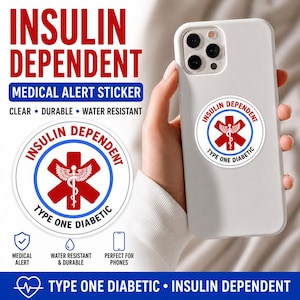 Typ Eins Diabetiker medizinischer Alarm Aufkleber | Typ Eins Diabetes Aufkleber | Typ 1 Diabetis | Diabetes Aufkleber | Insulinabhängig