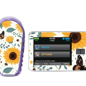 Stickers transparents pour pompe Tournesols et papillons | Autocollants Dexcom G6 | Stickers diabète | Diabète de type 1 | Diabétique