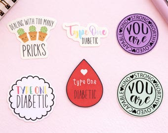 Adesivos para Diabetes Tipo 1 | Diabetes Tipo 1 | Adesivos para Diabetes | Lembrancinhas para Hipoglicemia | Adesivos de Insulina | Adesivo Médico | Aniversário do Diabetes