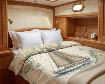 Custom Boat Portrait Duvet Cover - Personalized Yacht Bedding & Boat Captain Gift