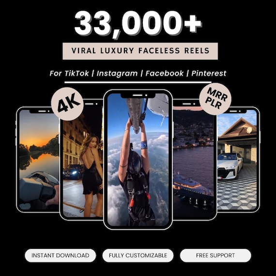 33,000+ Luxury Reels Bundle Faceless Rich Lifestyle Videos for Instagram, TikTok & YouTube, MRR + PLR