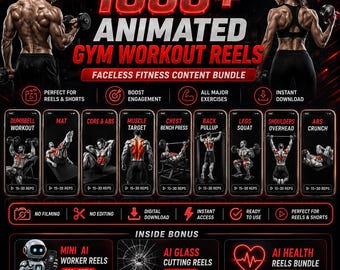 1000+ Animated Gym Workout Reels Bundle | TikTok Instagram YouTube Shorts | DFY | Instant Download