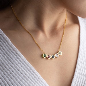 Custom Family Birthstone Necklace For Grandma, Minimal Heart Family Members Birthstones Necklace, Mother Necklace, Grandma Necklace Her Gift