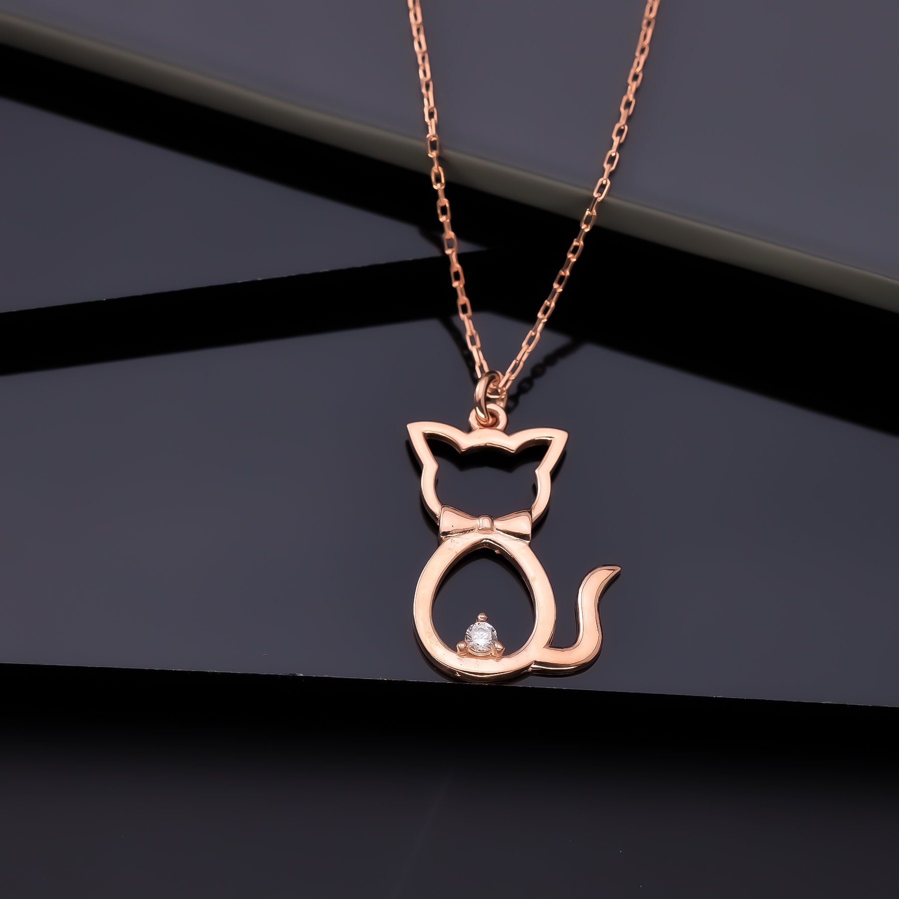 ●TATIANA● Silver 925 Black Kitty Necklace NZ2184 500515216 EPAC15S-black-silver-cat-
