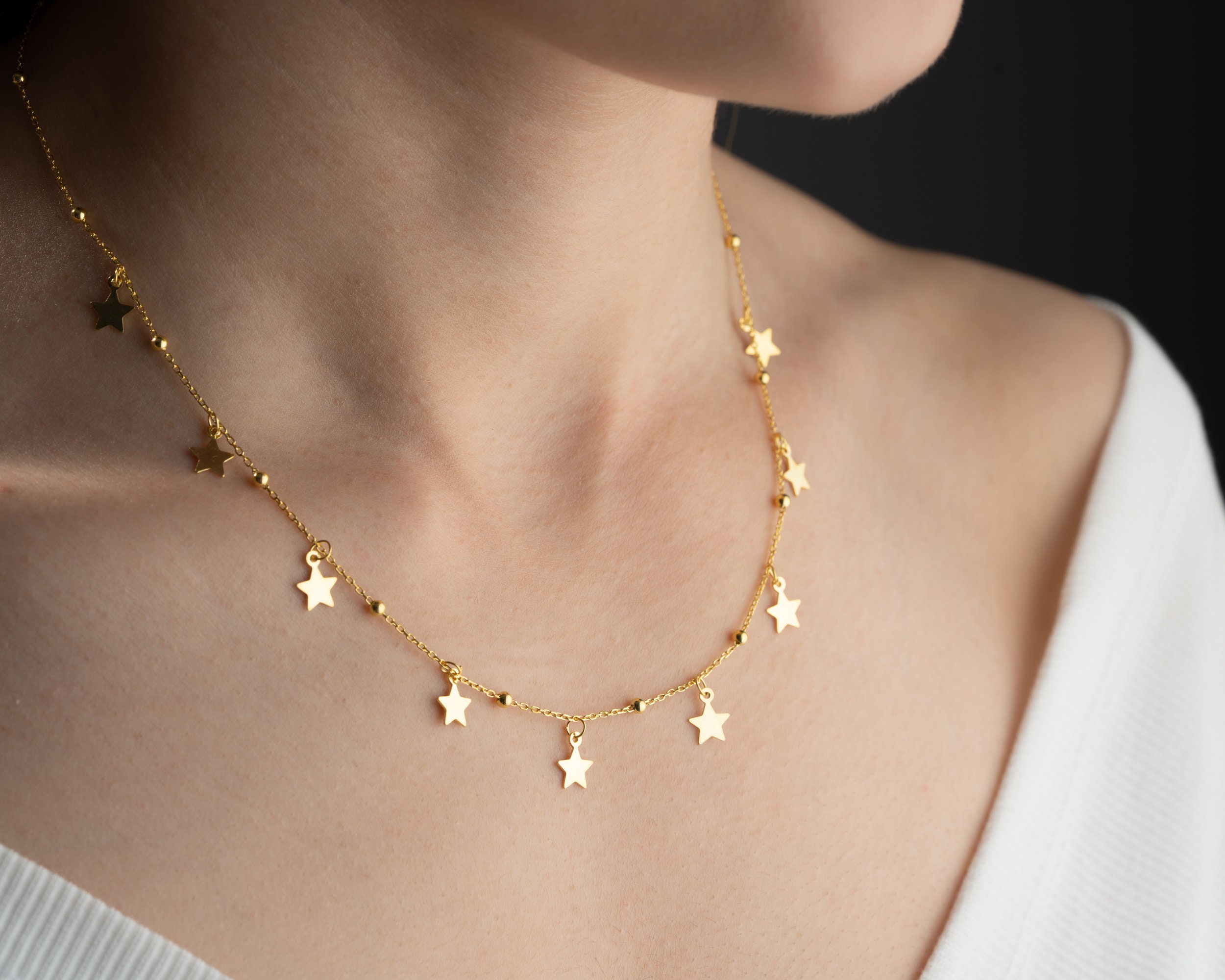 Gold Charm Necklace, Moon Sun Necklace, Multi Charms Bracelet