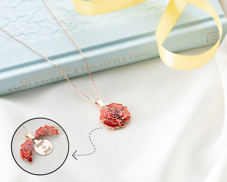 Red Rose Flower Necklace Opeanble Rose Necklace Graduation Etsy