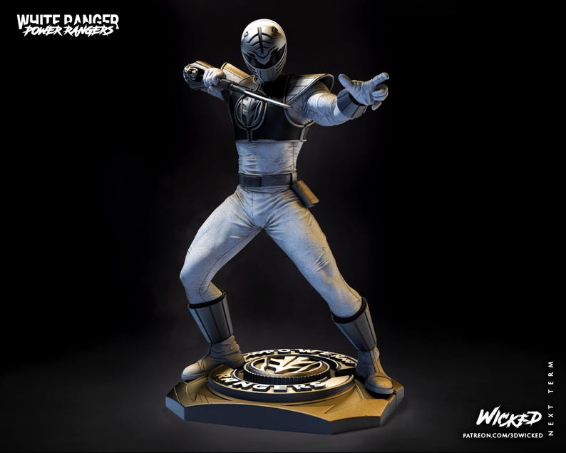 3D Printed Power Rangers Statue: Green & White Ranger Diorama - Etsy