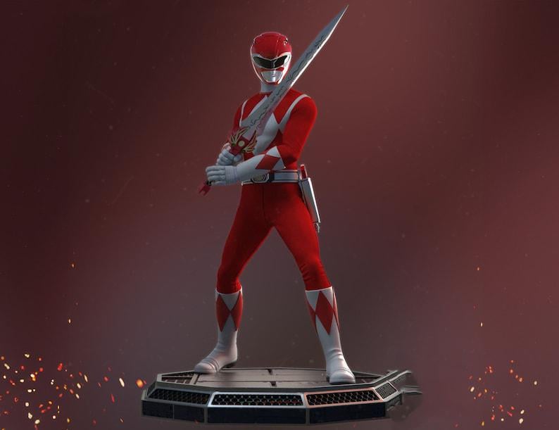 3D Printed Power Rangers Statue: Green & White Ranger Diorama - Etsy