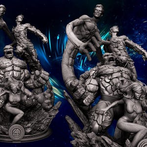 Fantastic Four 3d Printed Diorama Reed Richards Mr Fantastic Susan Storm The Thing Johnny Storm Human Torch Statue Sculpture Model