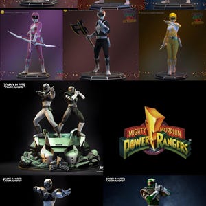 Power Rangers 3d Printed MMPR Diorama Green White Red Blue Black Yellow Pink Statue Sculpture