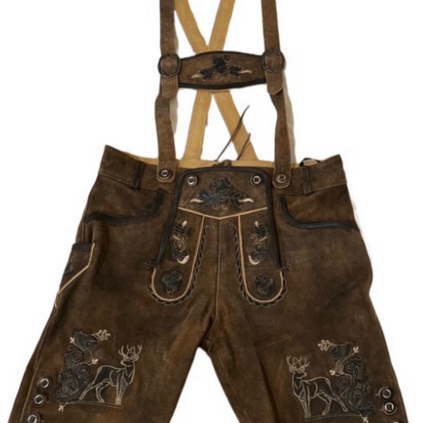 LEDERHOSEN Short bavarois allemand en cuir pour hommes trachten Oktoberfest BRUN CLAIR