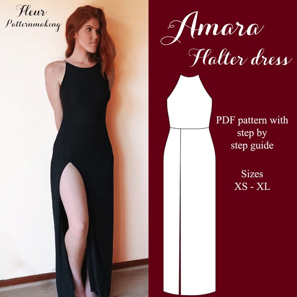 Amara halter neck dress - sizes XS-XL - Instant download A4 PDF sewing pattern
