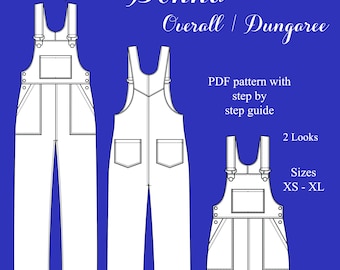 Donna Overall / Dungaree - sizes XS-XL - Instant download A4 PDF sewing pattern