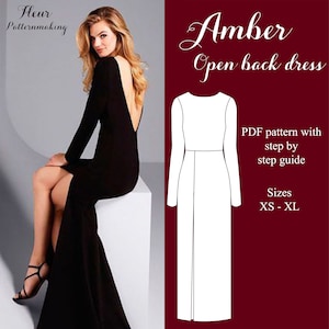 Amber open back dress - sizes XS-XL - Instant download A4 PDF sewing pattern