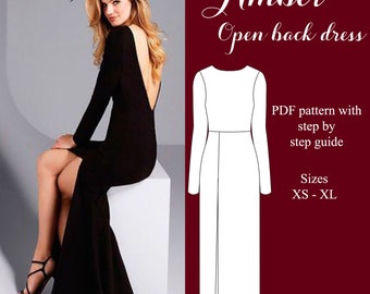 Amber open back dress - sizes XS-XL - Instant download A4 PDF sewing pattern