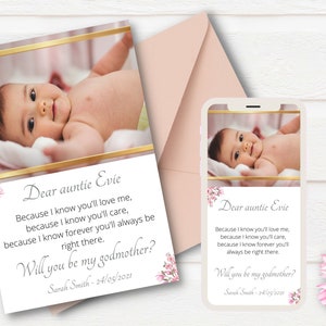 Baby Girl, printed or digital, Godparent proposal, Will you be my godmother card, Will you be my godfather card, baptism, personalised