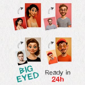 Personalized Big-Eyed Caricature Cartoon Portrait from Your Photo. Unique Gift Idea. Digital Download