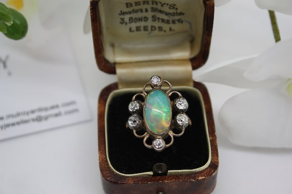 c1890 antique statement opal and diamonds ring, s… - image 1